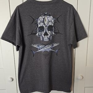 Columbia PFG Gray Short Sleeve Tee with Skull Graphic